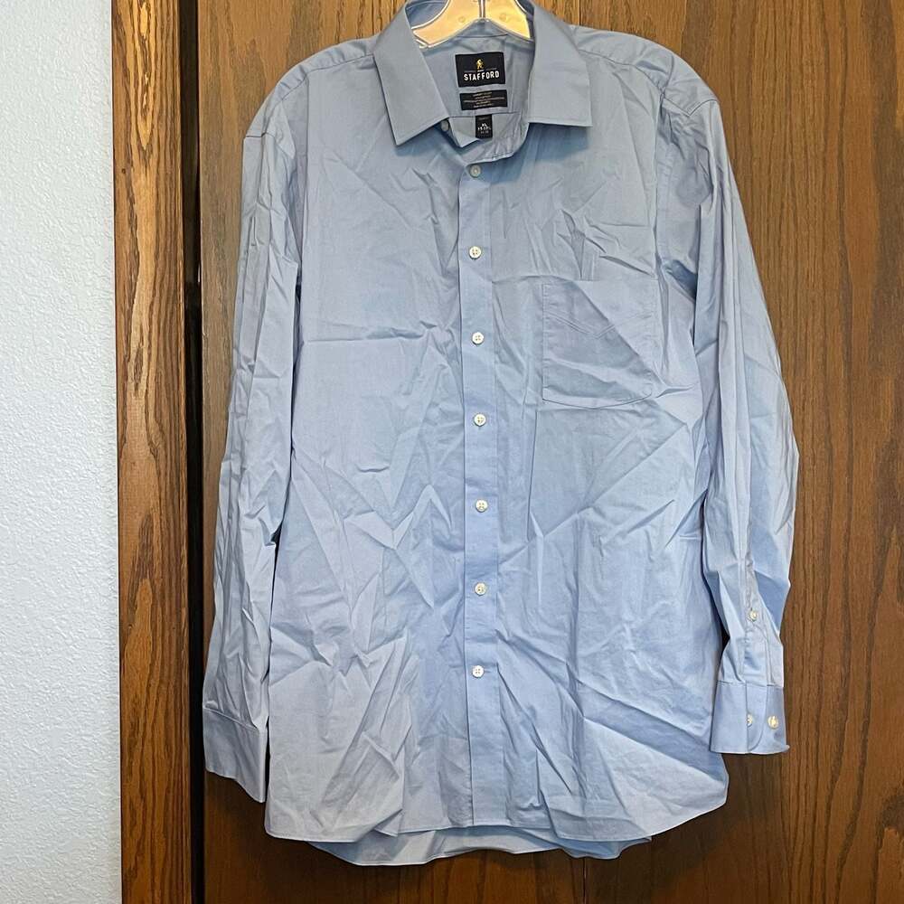 Stafford Tailored Culture Smart Tech Slim Fit Light Blue Dress Shirt XL 17-17.5